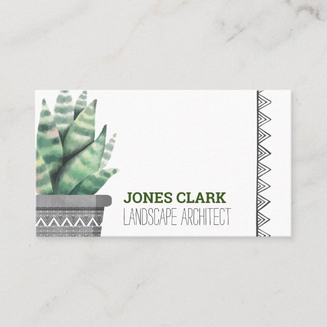 Simple Modern Boho Greenery Succulents Botanical Business Card (Front)