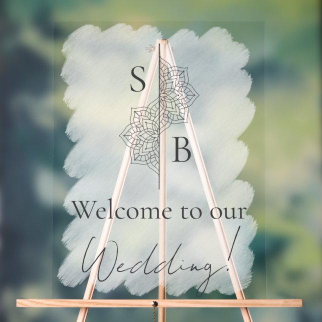 Simple Modern Boho Monogram Wedding Welcome Acrylic Sign (Neutral)