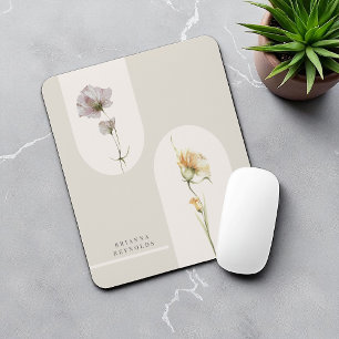 Simple Modern Boho Wildflowers on Neutral Beige Mouse Mat