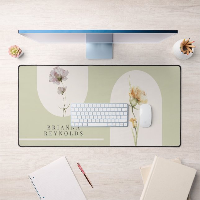Simple Modern Boho Wildflowers on Sage Green Desk Mat (Office 1)