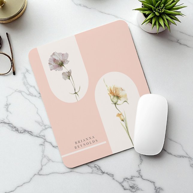 Simple Modern Boho Wildflowers on Soft Pink Mouse Mat (Creator Uploaded)
