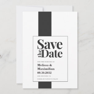 Simple modern bold black & white minimal wedding save the date