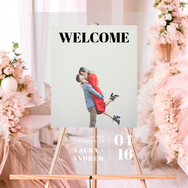 Simple modern bold photo script wedding welcome acrylic sign (Simple modern bold photo script wedding welcome acrylic sign)