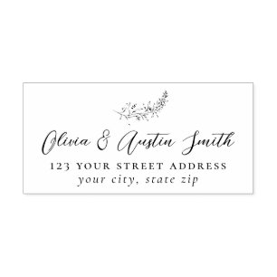Simple Modern Botanical Couple's Wedding Address Rubber Stamp