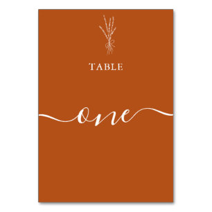 Simple Modern Botanical Terracotta Wedding Table Number