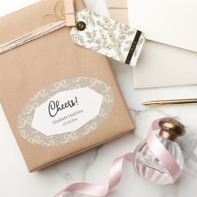 Simple Modern Bow pattern Oval Sticker (Gifting)