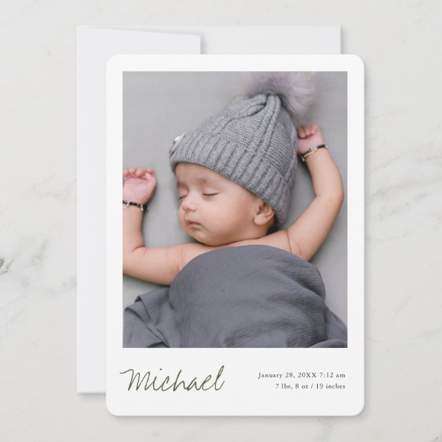Simple Modern Boy or Girl Custom Photo Birth Announcement (Front)
