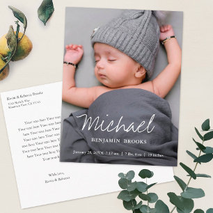 Simple Modern Boy or Girl Photo Birth Announcement Postcard