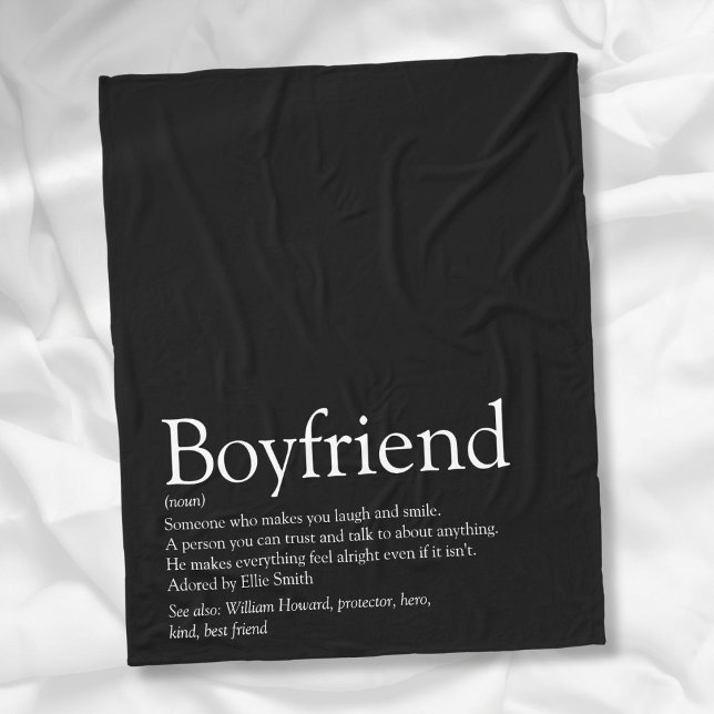 Simple Modern Boyfriend Definition Black and White Fleece Blanket (Simple Modern Boyfriend Definition Black and White Fleece Blanket)