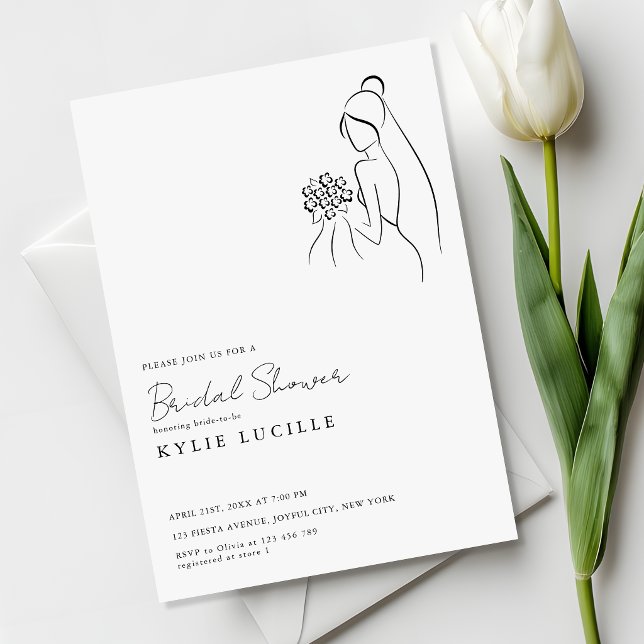 Simple Modern Bride Drawing Bridal Shower Invitation (Creator Uploaded)