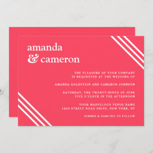 Simple Modern Bright Coral Wedding Invitation