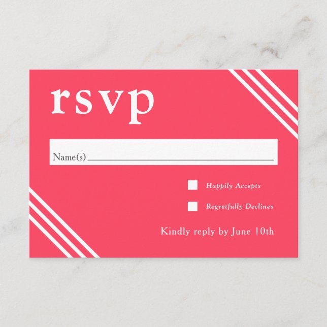 Simple Modern Bright Coral Wedding RSVP Enclosure Card (Front)