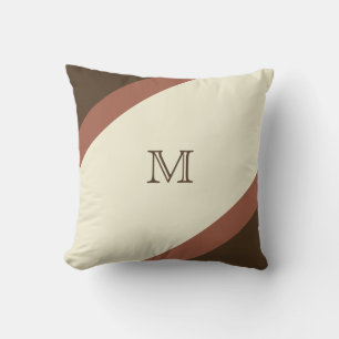Simple Modern Brown and Tan Striped Monogram Cushion