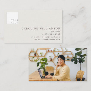 Simple Modern Brown Ivory Professional Logo Photo  Business Card