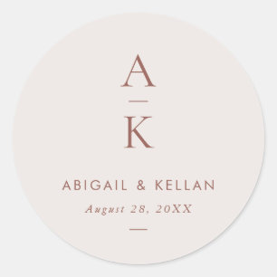 Simple Modern Brown Monogram Mix Match Wedding Classic Round Sticker