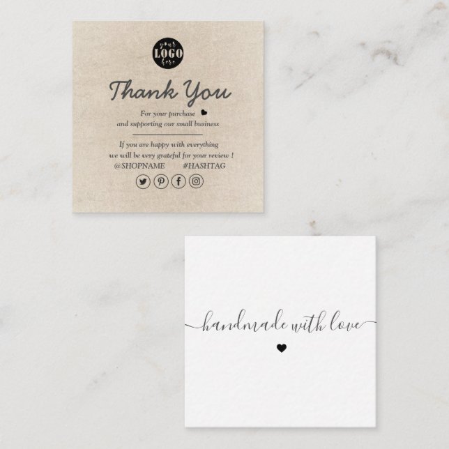 Simple Modern Brown Smooth Thank You  Square Business Card (Front/Back)