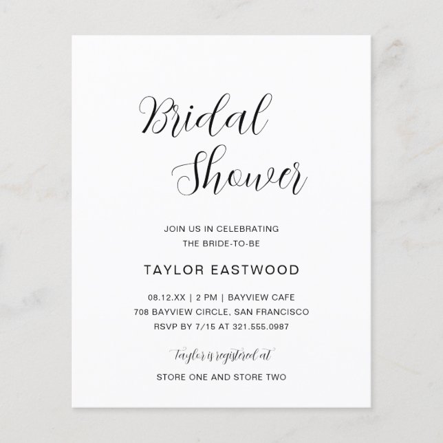 Simple Modern Budget Bridal Shower Invitation Flyer (Front)