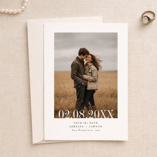 Simple Modern Budget Wedding Bold Date Photo Save The Date (Creator Uploaded)