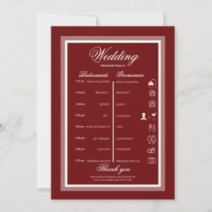Simple modern burgundy and white itinerary  invitation