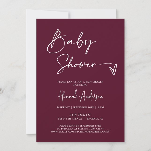 Simple Modern Burgundy Baby Shower QR Code Photo Invitation (Front)