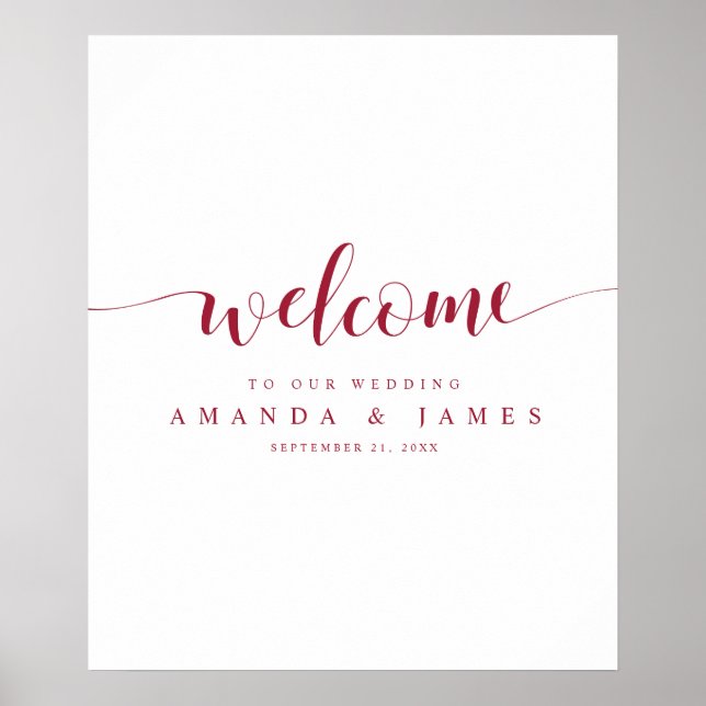 Simple Modern Burgundy Fall Wedding Welcome Poster (Front)