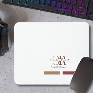 Simple Modern Burgundy Gold Monogram Mouse Mat