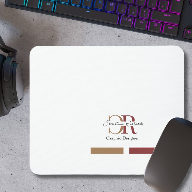 Simple Modern Burgundy Gold Monogram Mouse Mat (Creator Uploaded)