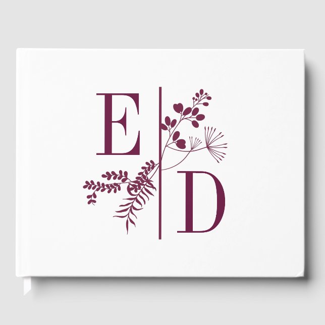 Simple Modern Burgundy Initials Wedding Guest Book (Front)
