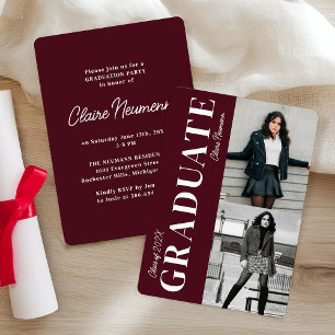 Simple Modern Burgundy Photo Graduation Party Invitation