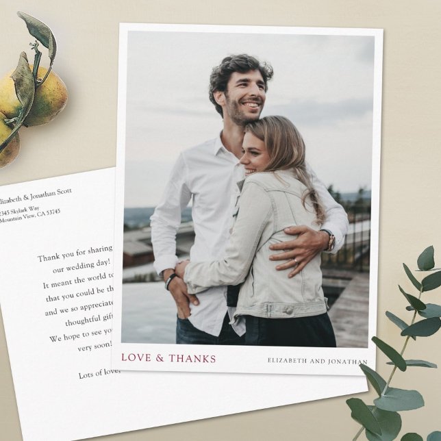 Simple Modern Burgundy Photo Wedding Thank You  Postcard (Creator Uploaded)