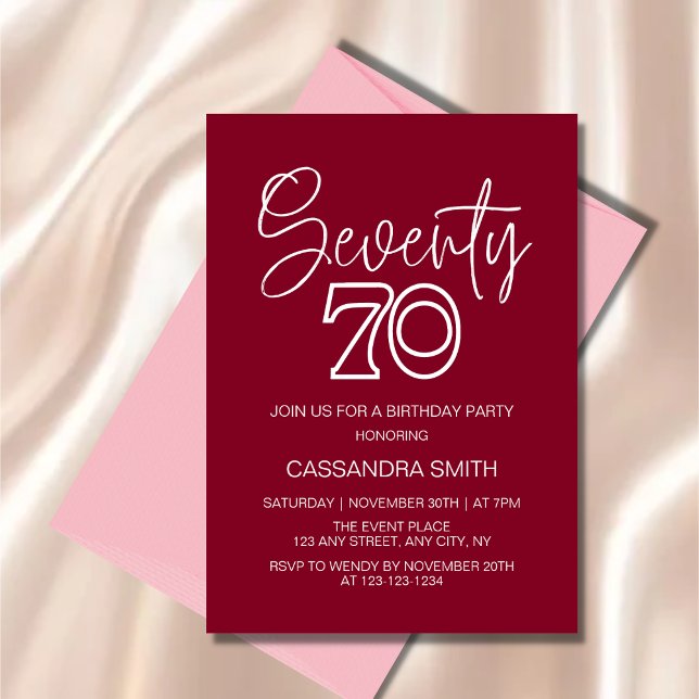 Simple Modern Burgundy Typography 70th Birthday Invitation (Creator Uploaded)