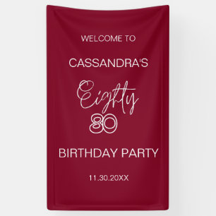 Simple Modern Burgundy Typography 80th Birthday Banner