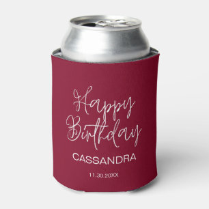 Simple Modern Burgundy Typography Birthday Can Cooler