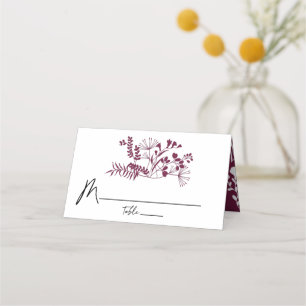 Simple Modern Burgundy Wedding Floral Place Card