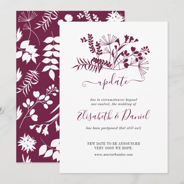 Simple Modern Burgundy Wedding Update Invitation (Front/Back)