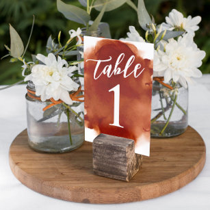 Simple Modern Burnt Orange Watercolor Table Number