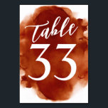 Simple Modern Burnt Orange Watercolor Table Number<br><div class="desc">These Simple Modern Burnt Orange Watercolor Table Number cards will make the perfect addition to your event tables. The watercolor gives a pop of design,  but keeping a modern look. This table number card is perfect for fall inspired events and decor.</div>