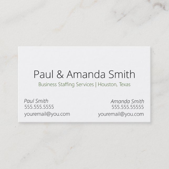 Simple Modern Business Card With 2 Names & Contact (Front)