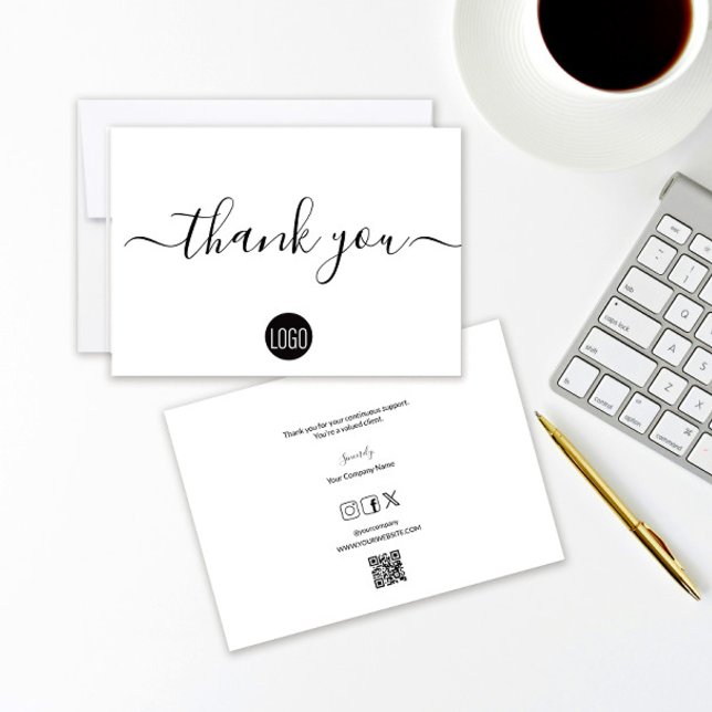 Simple modern business custom logo QR code website Thank You Card (Simple Custom business thank you customer appreciation card with QR code website and logo)