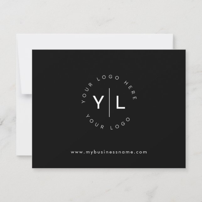 Simple Modern Business Logo Black White Thank You Card (Front)