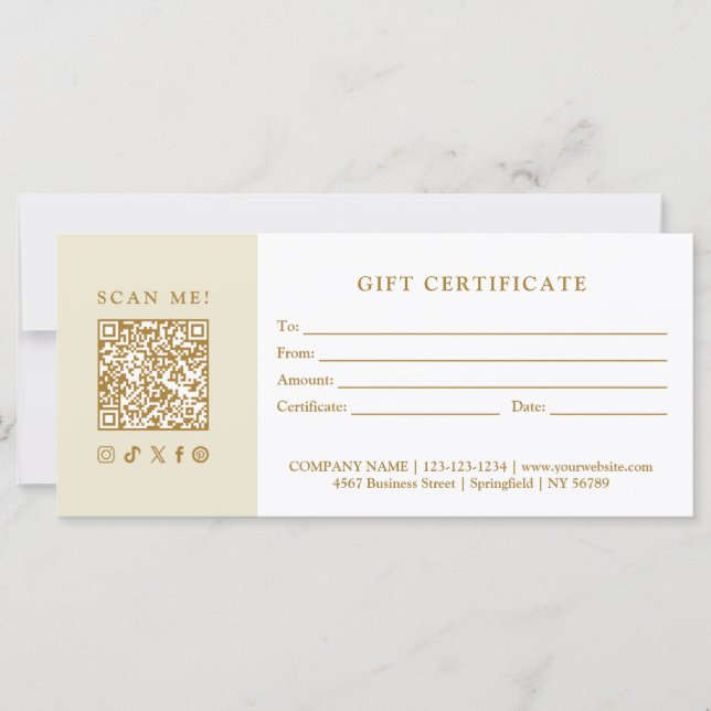 Simple Modern Business QR Code Gift Certificate (Front)