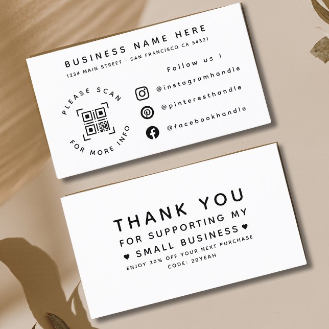 Simple Modern Business Thank You QR Code Socials  Business Card (Creator Uploaded)