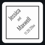 Simple Modern BW Diamond Wedding Geometric Square Sticker<br><div class="desc">Simple,  elegant and modern diamond-shaped,  geometric design with names and wedding date on a 45 degree angle.  All colours can be modified as desired.  Design by Holiday Hearts Designs (rights reserved).</div>