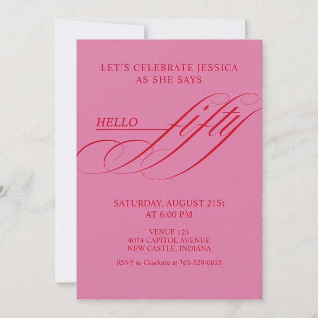 Simple Modern Caligraphy Fifty 50th Birthday Party Invitation (Front)