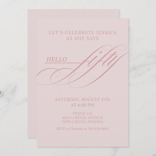 Simple Modern Caligraphy Fifty 50th Birthday Party Invitation (Front/Back)