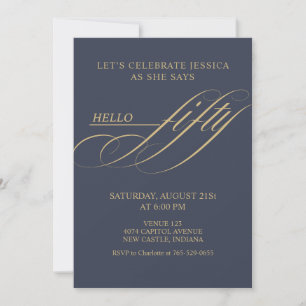 Simple Modern Caligraphy Fifty 50th Birthday Party Invitation