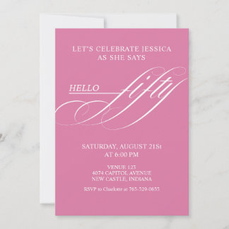Simple Modern Caligraphy Fifty 50th Birthday Party Invitation