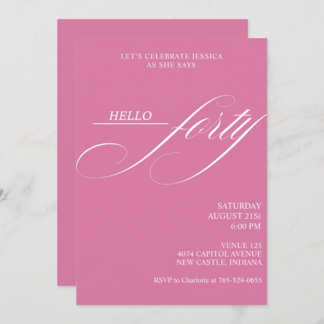 Simple Modern Caligraphy Forty 40th Birthday Party Invitation (Front/Back)