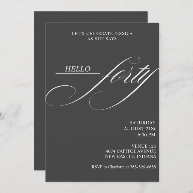 Simple Modern Caligraphy Forty 40th Birthday Party Invitation (Front/Back)