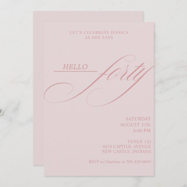 Simple Modern Caligraphy Forty 40th Birthday Party Invitation (Front/Back)